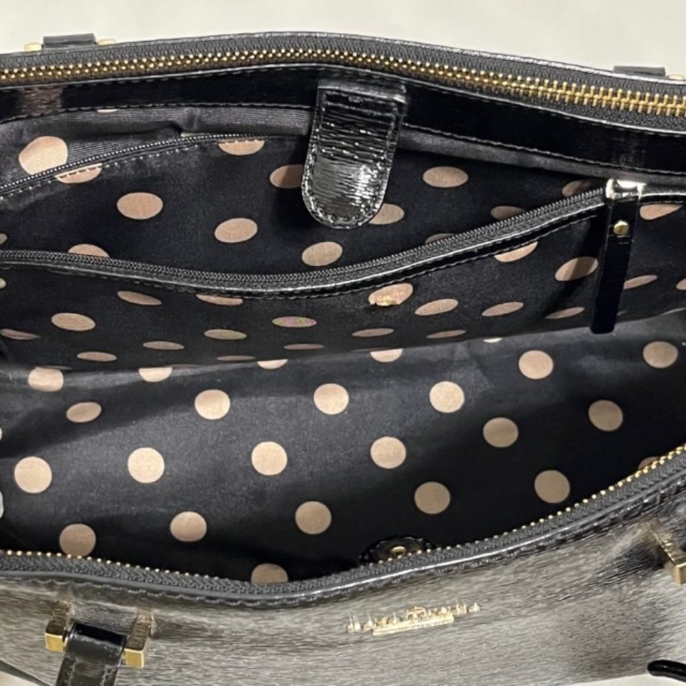 KATE SPADE New York Tri-Compartment Black Textured Patent Leather Tote - Picture 11 of 16